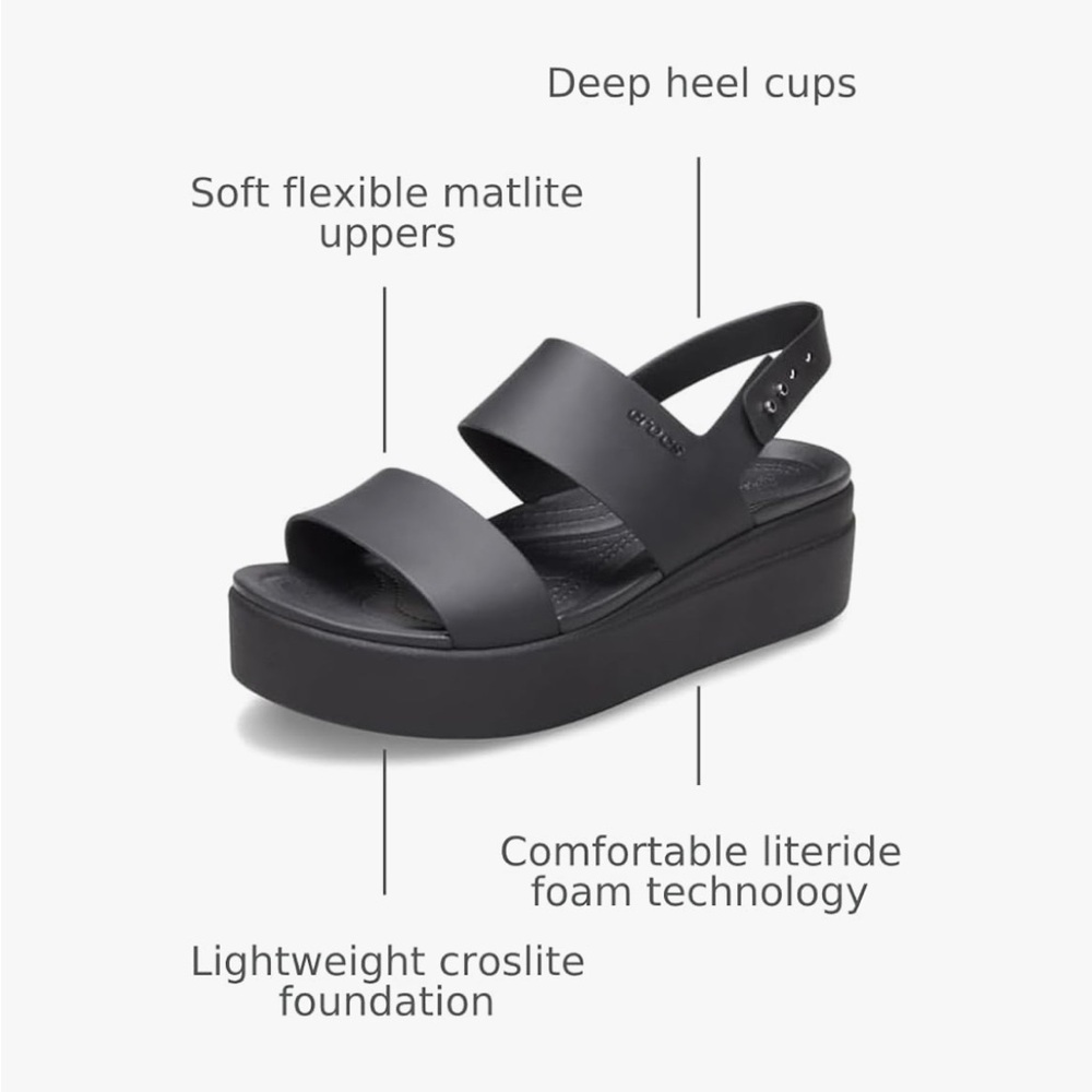 CROCS Brooklyn Low Wedge Black Sandals 7 - Picture 7 of 7